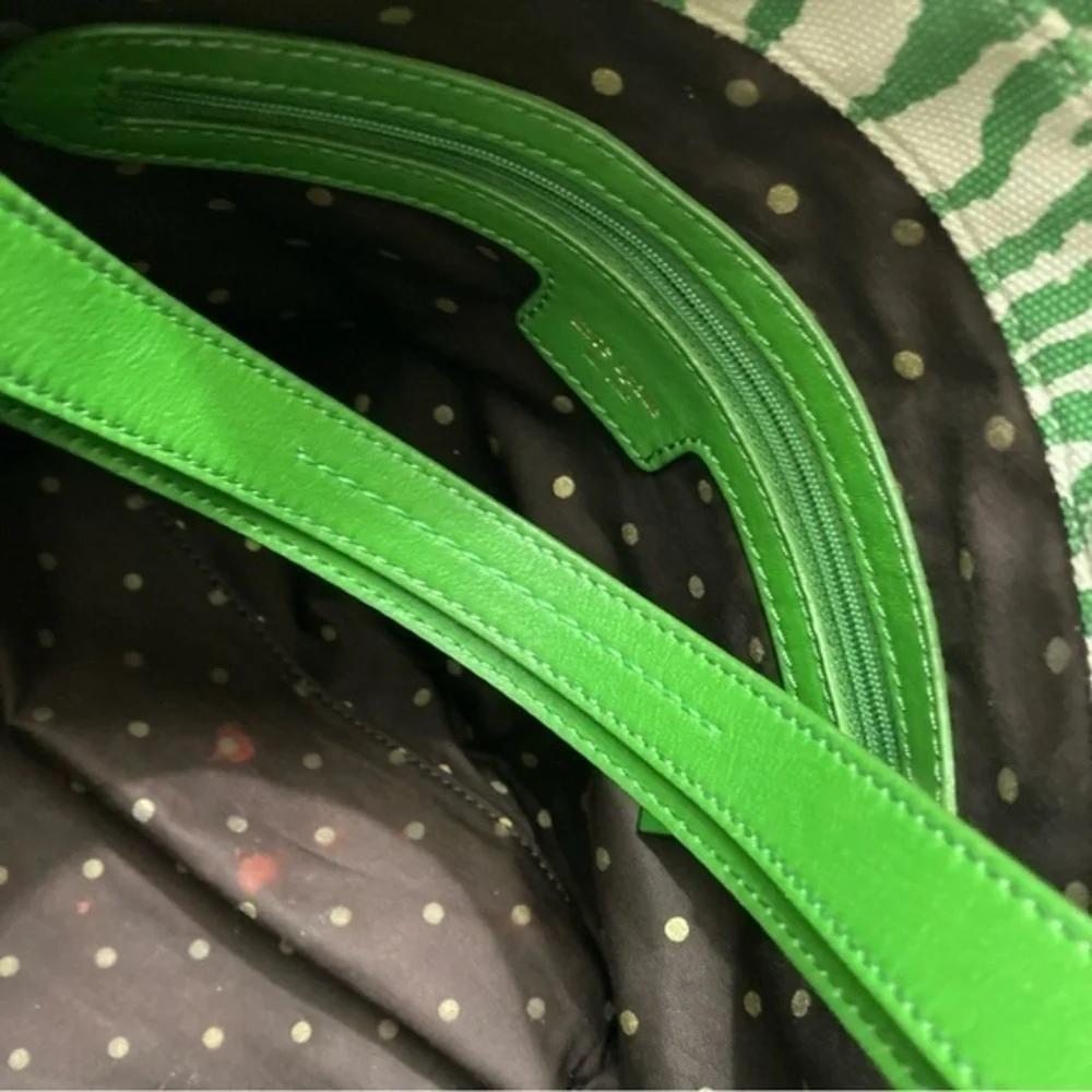 Kate spade green zebra canvas and leather vintage tote bag